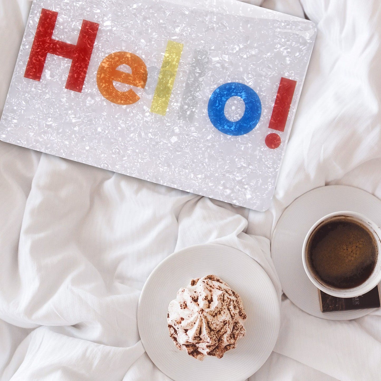 "Hello" glitter pearl shell macbook case