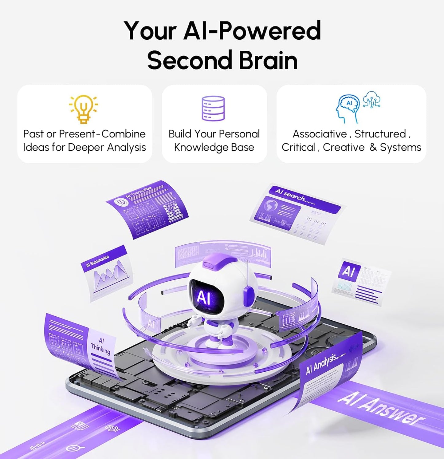 Recolx AI Voice Recorder, App Control, Transcribe & Summarize with 71 Pro Templates, Deep AI Analysis, Record Anytime Anywhere for Meetings, Work, Lectures, 112 Languages, Grey