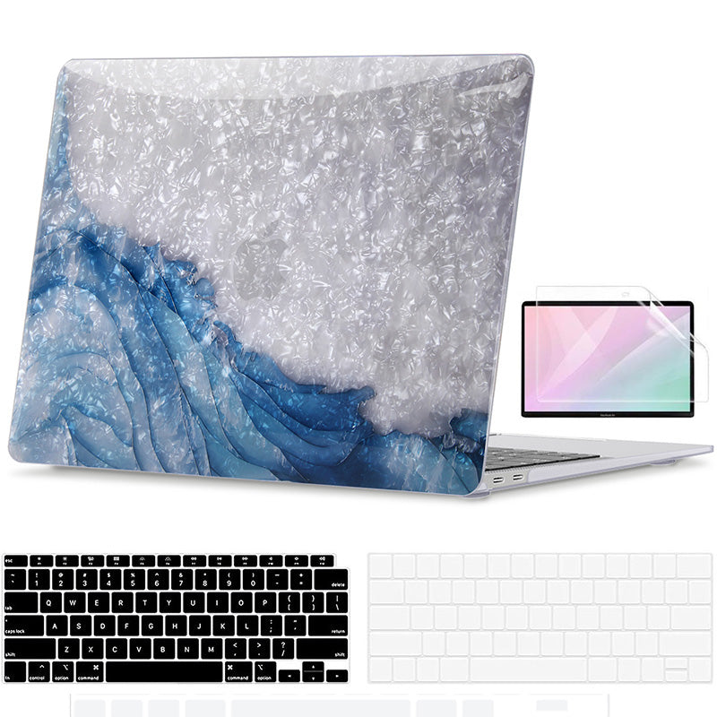 Blue Marble Glitter Pearl Shell Macbook Case